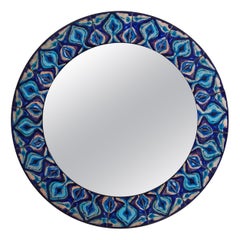 Vintage 5/5 Blue Hand-Painted Enamel Mirror by Bodil Eje, Denmark 1960s