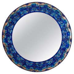 3/5 Blue Hand-Painted Enamel Mirror by Bodil Eje, Denmark 1960s