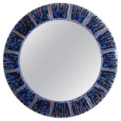 Vintage 2/5 Blue Hand-Painted Enamel Mirror by Bodil Eje, Denmark 1960s