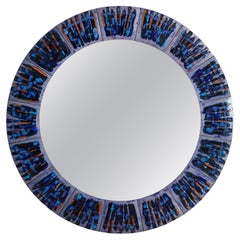 2/5 Miroir en émail bleu peint à la main par Bodil Eje, Danemark années 1960