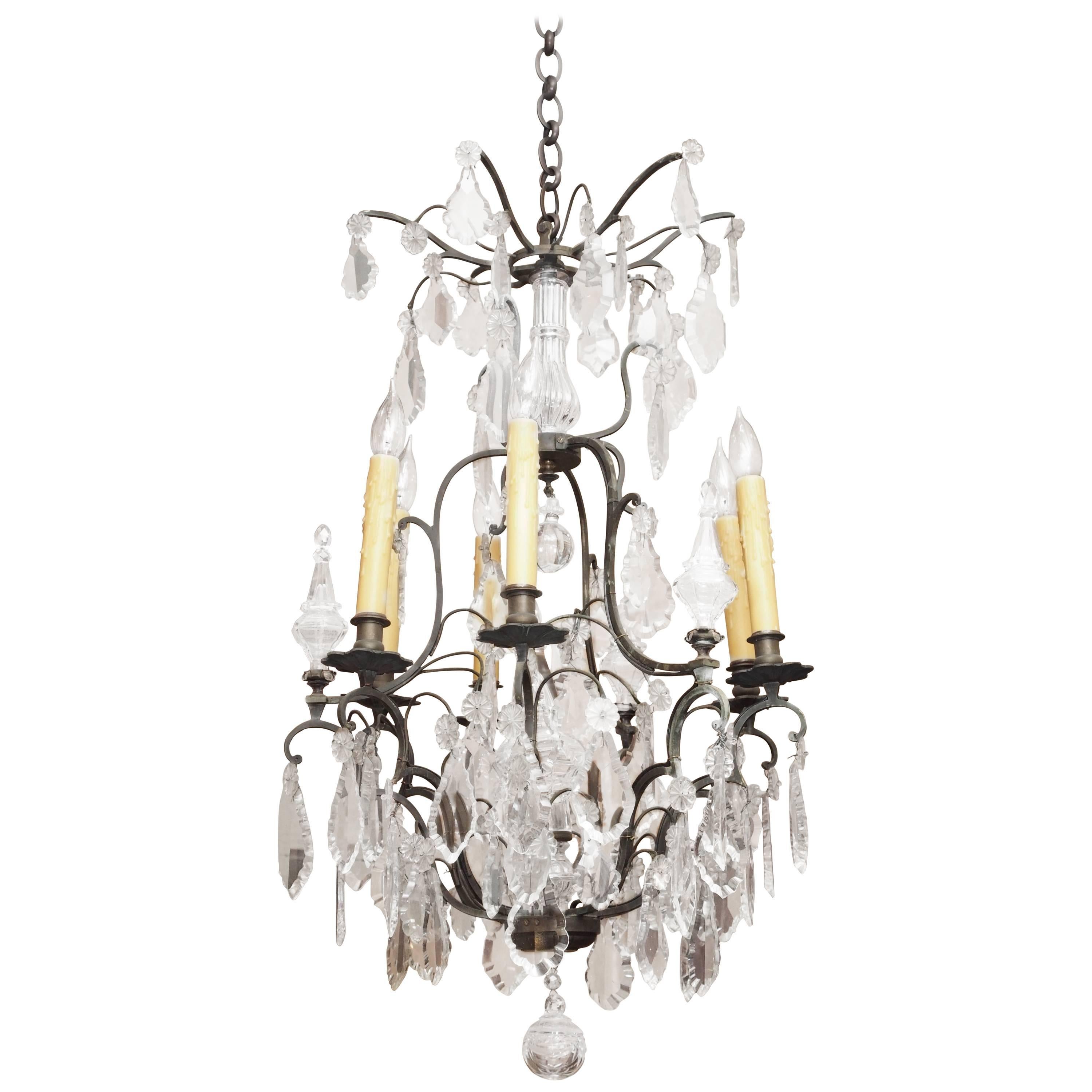 19th Century French Louis XV Style Crystal and Iron Chandelier For Sale