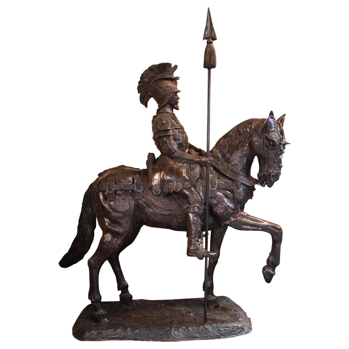 Lifesize Roman Gladiator on Horseback Statue Sculpture Architectural Art