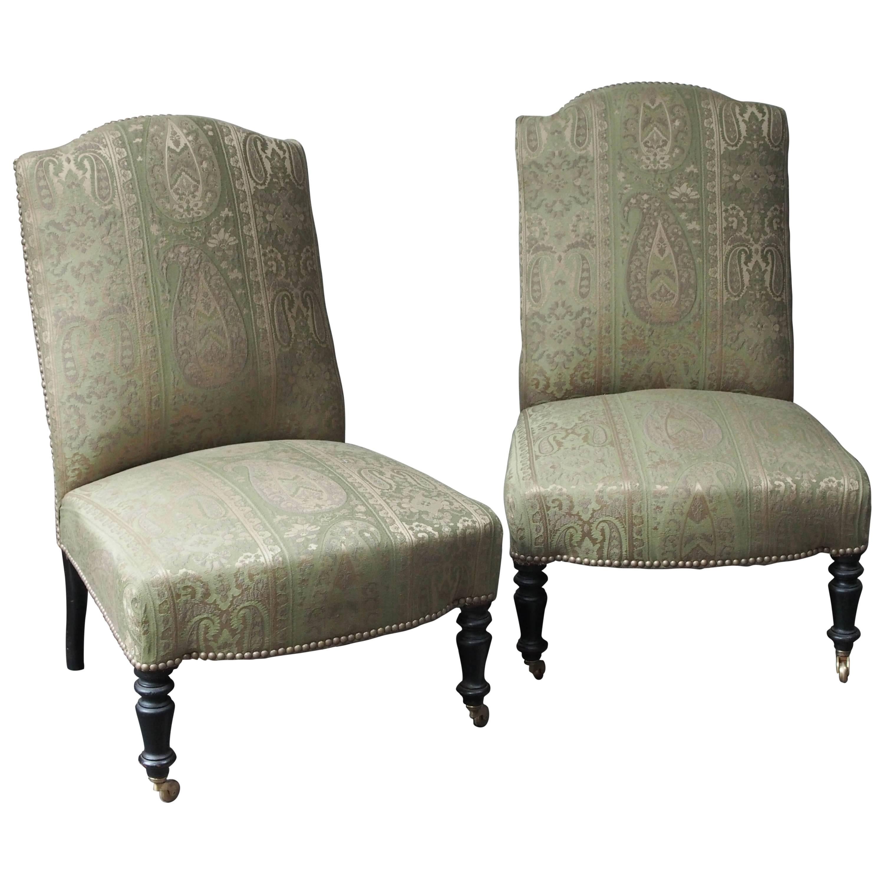 Pair of French Napoleon III Period Upholstered Chauffeuses