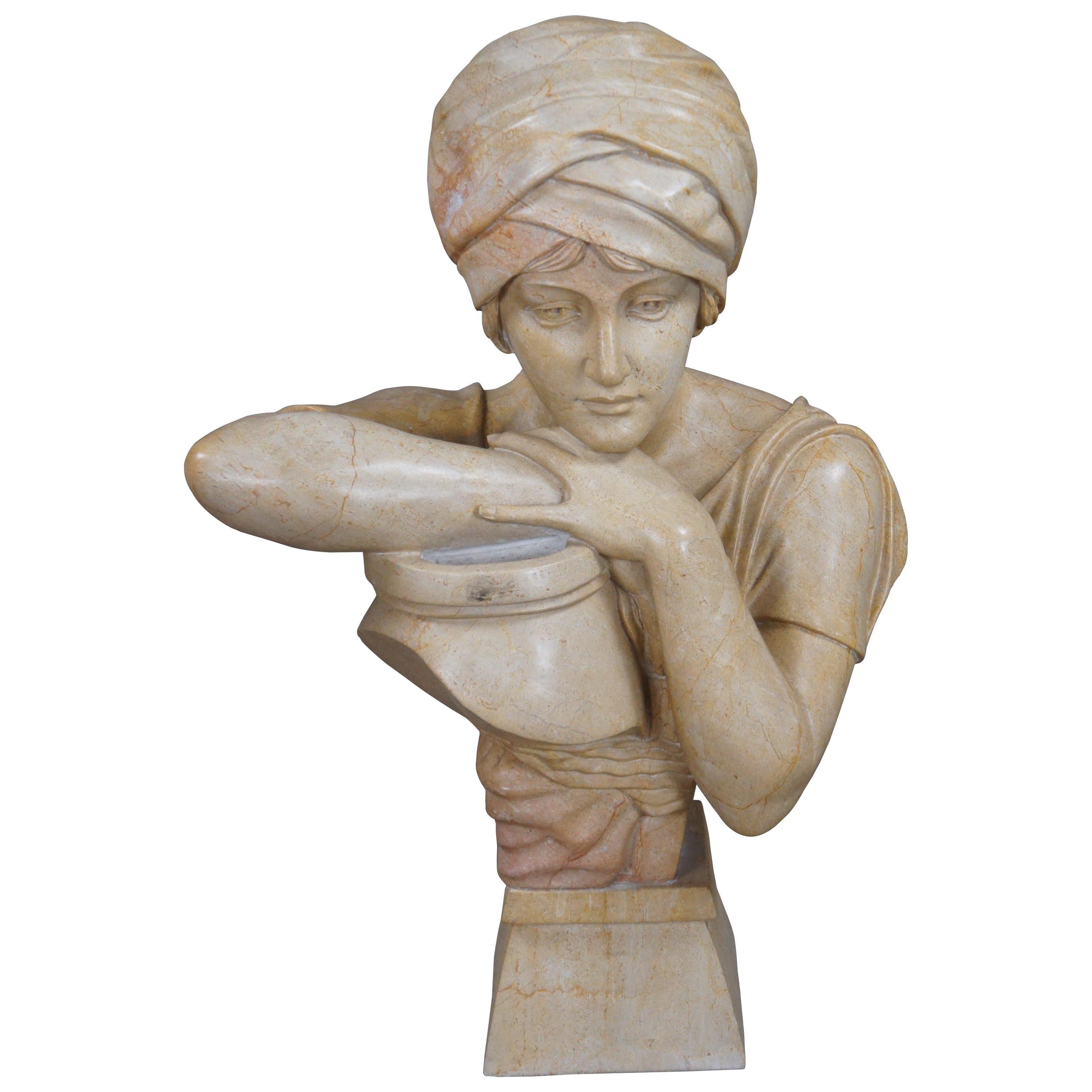 Rebecca at the Well Marble Bust Sculpture Statue After Antonio Piazza 27" For Sale