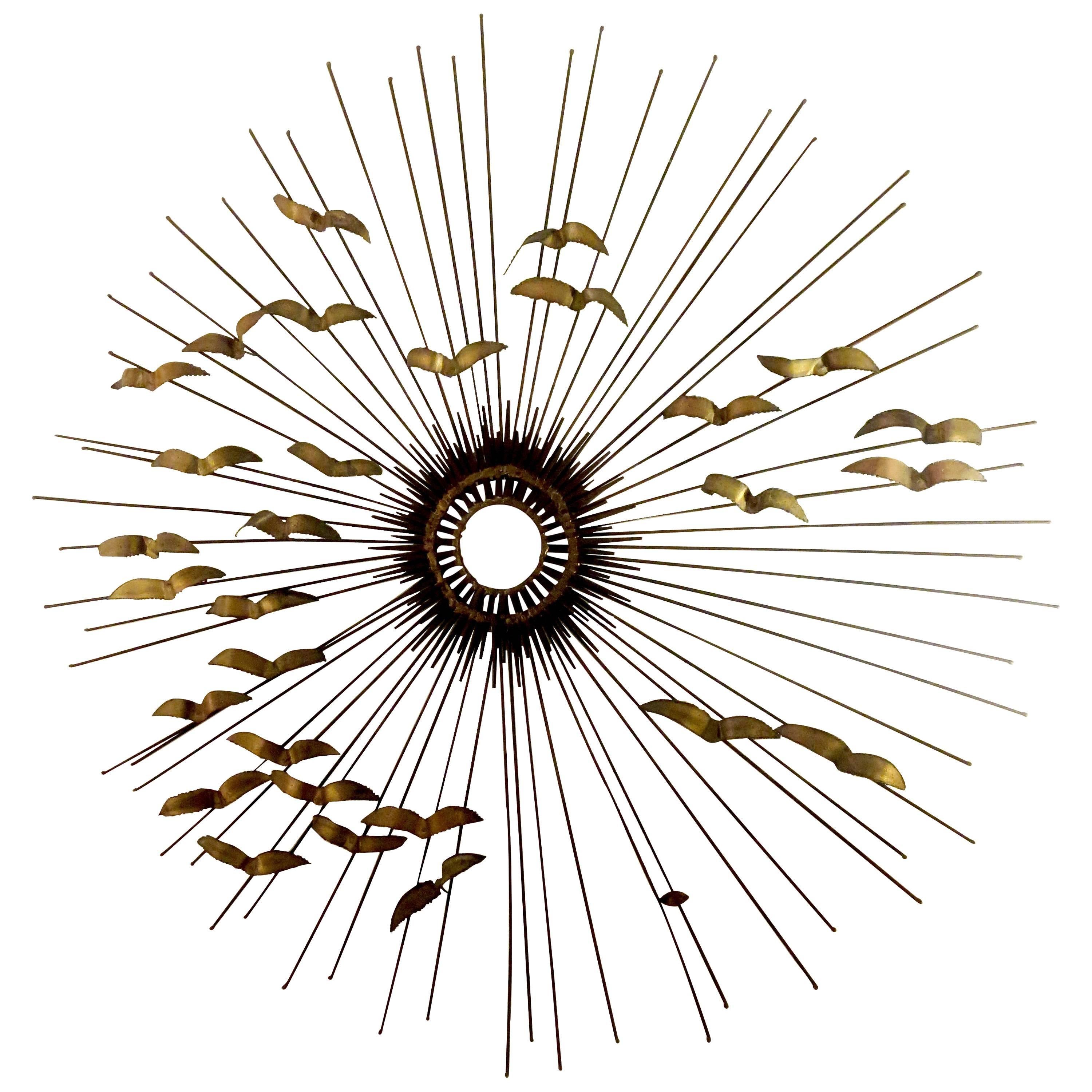 Stricking Large Sunburst Nails and Brass Welded Wall Hanging by Degroot