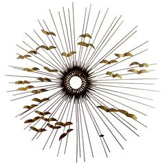 Stricking Large Sunburst Nails and Brass Welded Wall Hanging by Degroot