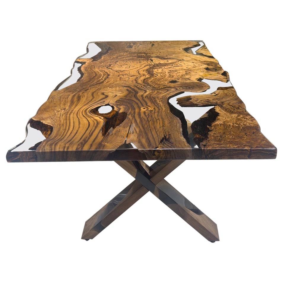 One-Piece Chestnut Live EdgeClear Epoxy Resin Dining Table