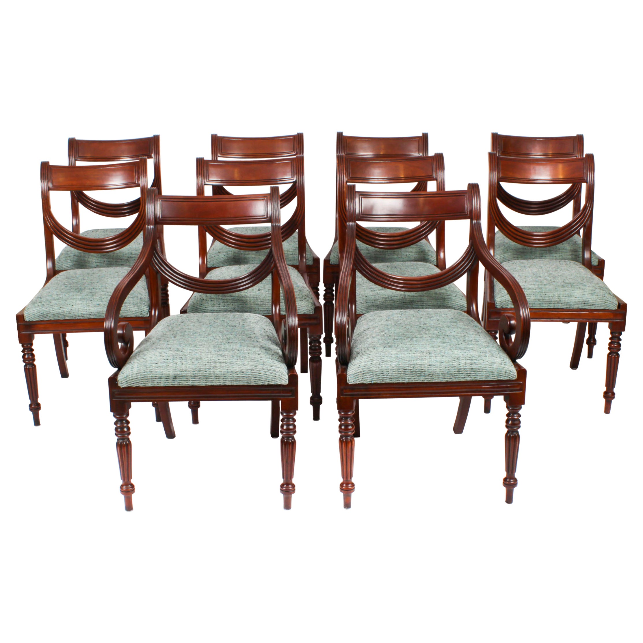 Vintage Set 10 chaises de salle à manger Regency Revive à dossier traînant 20ème siècle
