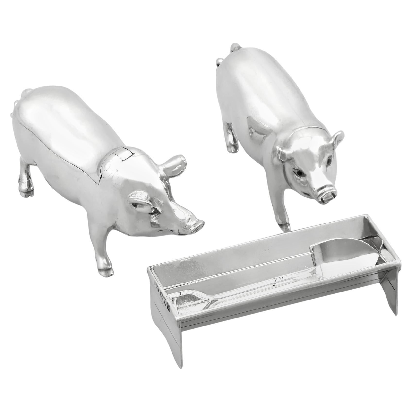 Set de condiments pour cochons en argent sterling de l'Antiquité victorienne