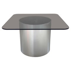 'MMPM Low Side Table' Tubular Metal and Tinted Glass Side Table -Thicker tube