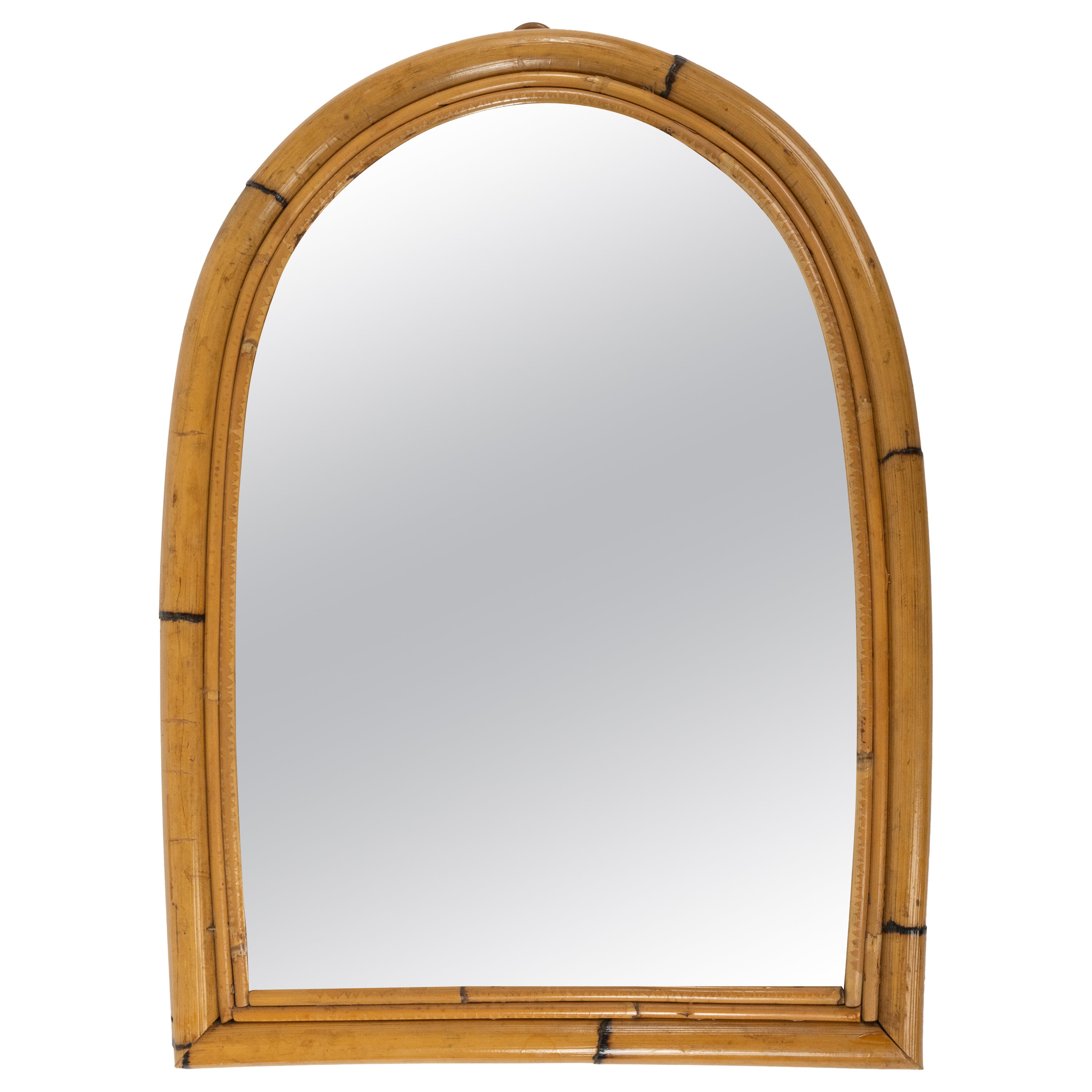 Midcentury Rattan and Bamboo Arched Wall Mirror, Italy 1960s