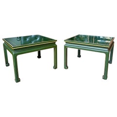 Vintage A Pair Of French Green And Gold Gilt Chinese Style Side Tables