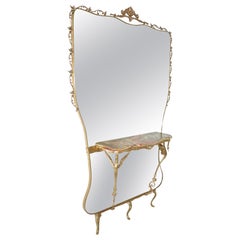Vintage Italian Mirrored Console in Style of Hollywood Regency, 1950s