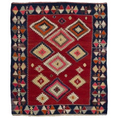 5.8x6,8 Ft Vintage Anatolischer Kelim-Teppich in Rot mit geometrischem Design, 100 % Wolle