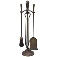 1920s Cast Iron Hammered Fire Tool Set
