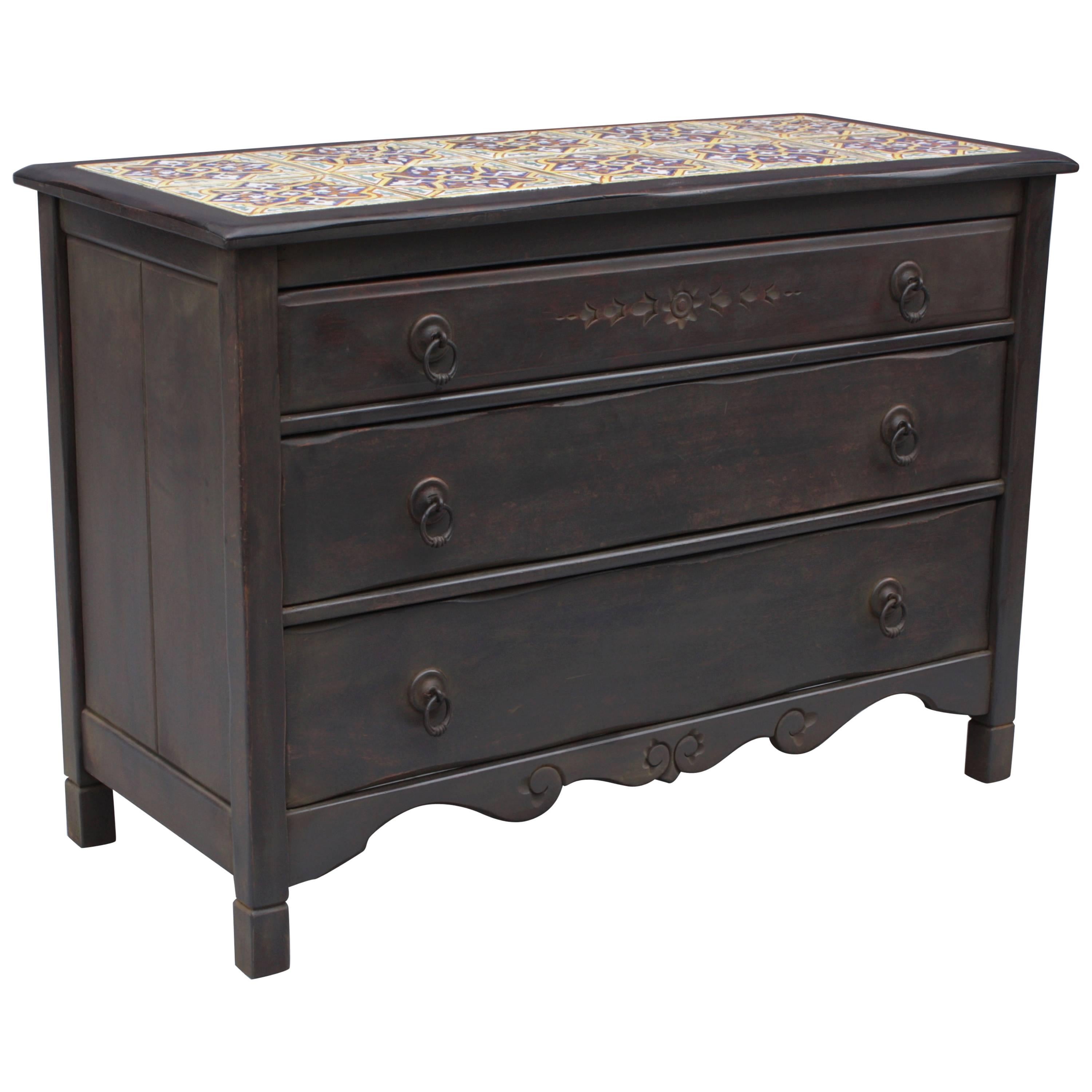 1930s Rare Monterey Period Dresser with Original Malibu Tiles