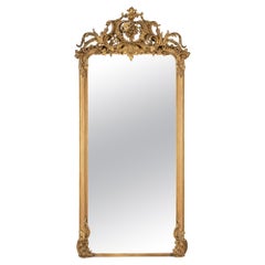 Antique Large Monumental gold leaf gilt French ornamented Louis Philippe Mirror