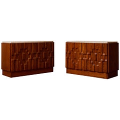 Pareja de aparador de madera y piedra travertino