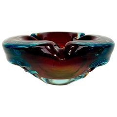 Vintage Italian Soft Shaped Tricolor Art Glass Ashtray by Alfredo Barbini for Murano