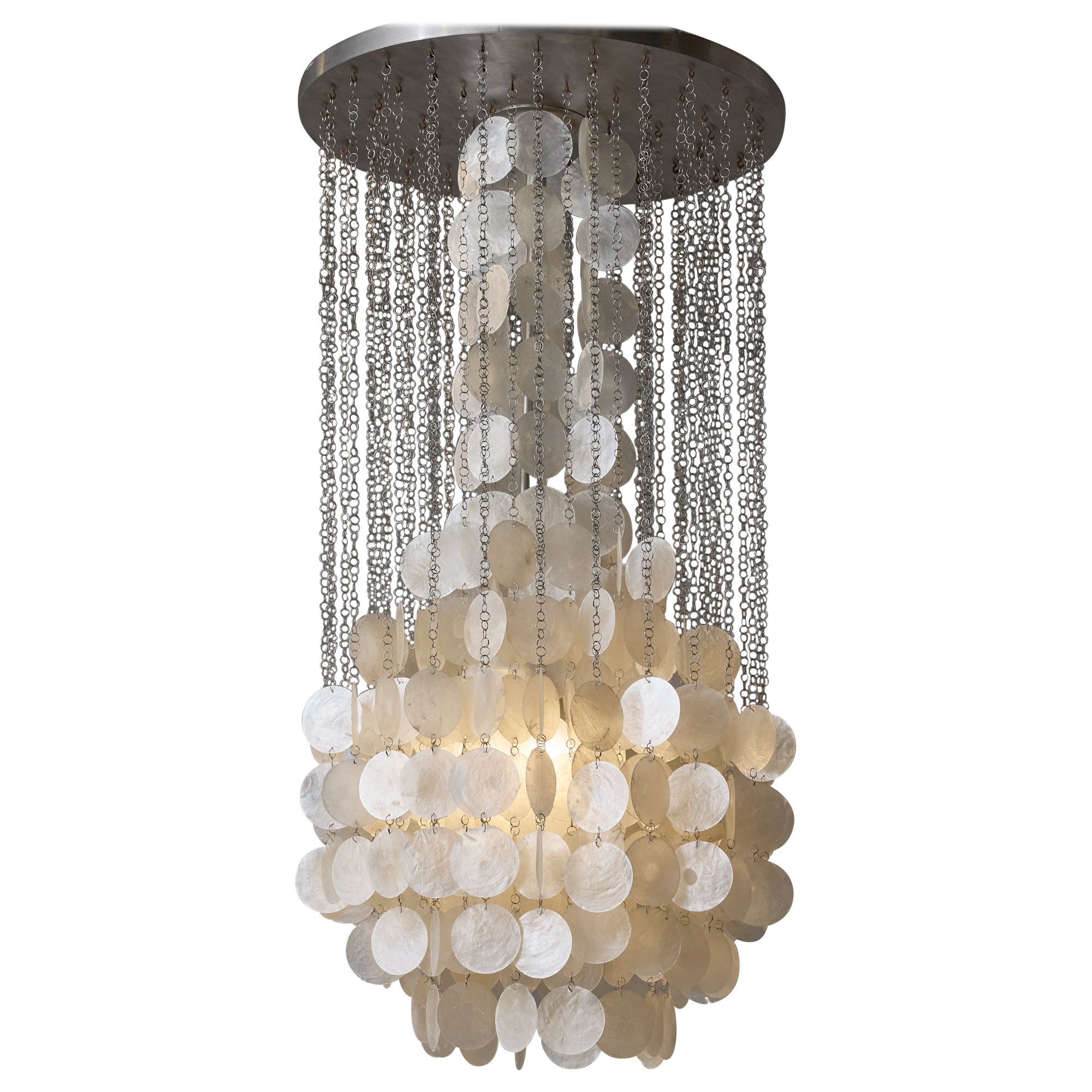 Mother of Pearl Chandelier with Aluminium ceiling plate and Metal Chain For Sale