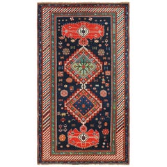 Bellissimo tappeto tribale caucasico Kazak blu navy antico 5'9" x 9'9"