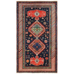 Beautiful Navy Blue Antique Tribal Caucasian Kazak Rug 5'9" x 9'9"