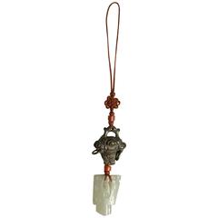 18th Century Chinese Jade Coral Silver Amulet Pendant