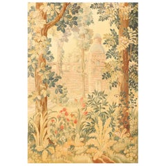 Conception florale ancienne et tapisserie américaine rare aux couleurs douces, 4'9" x 6'10"