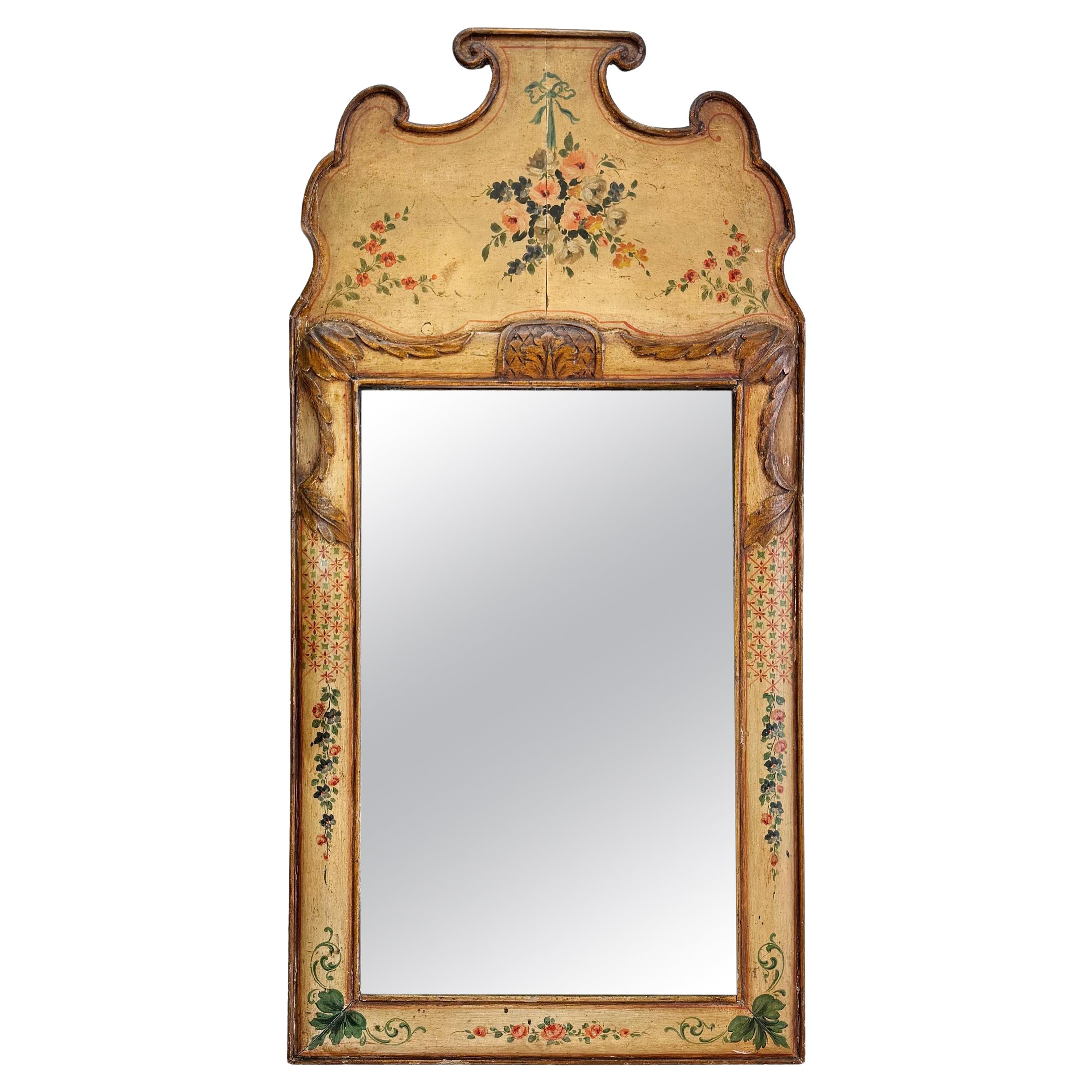 18th Century Queen Anne Style Floral Mirror For Sale