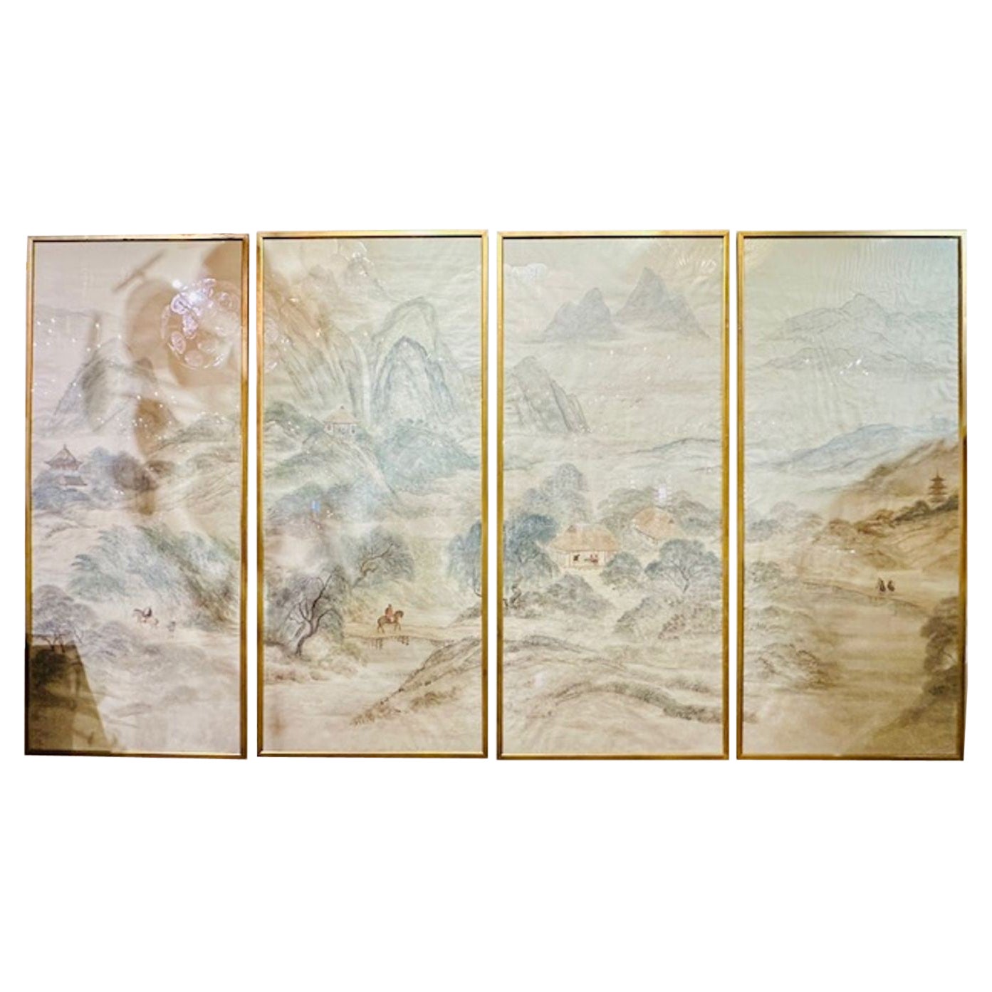 Chinese Qing Dynasty Painted Framed Panels For Sale