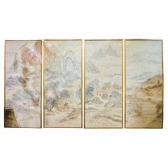 Vintage Chinese Qing Dynasty Painted Framed Panels