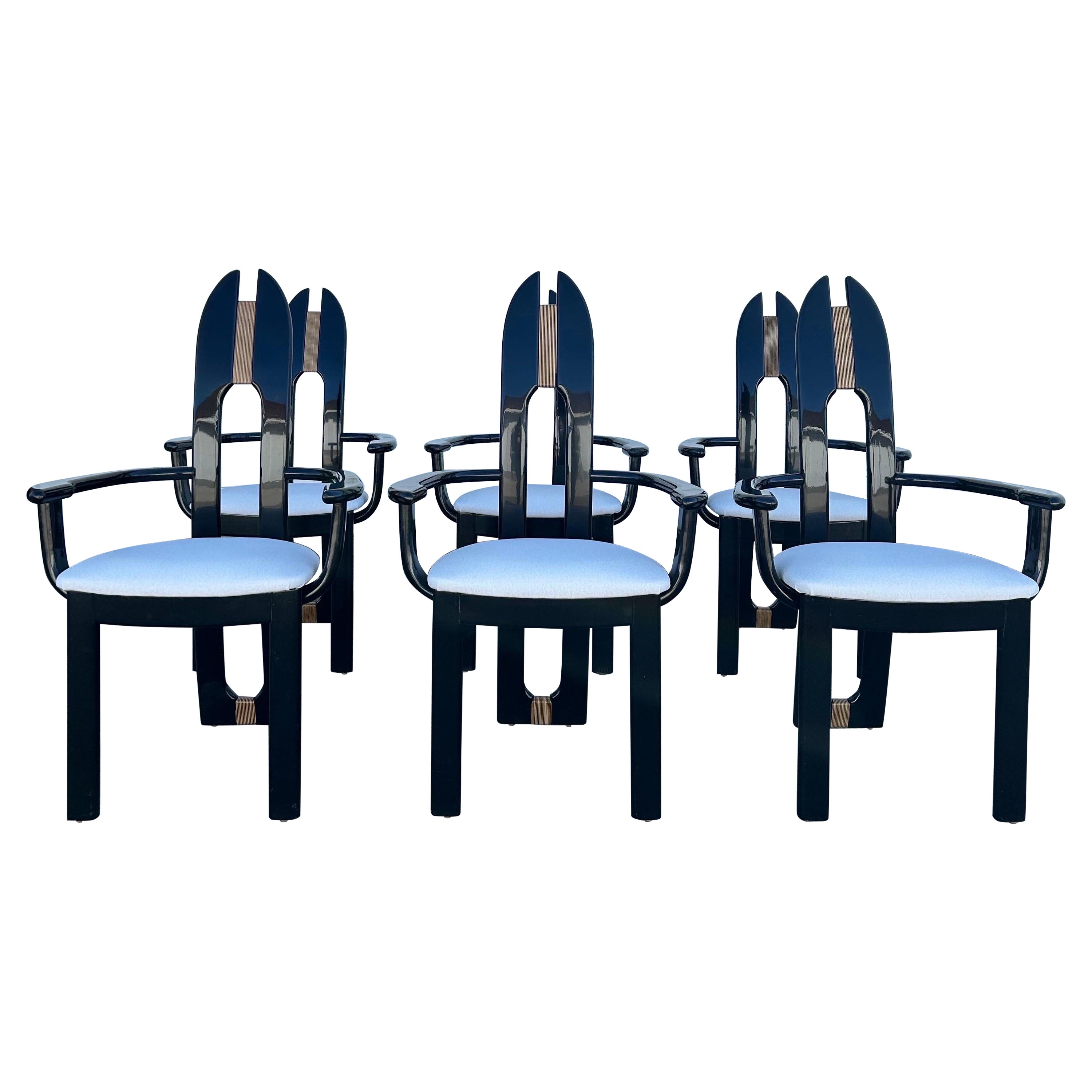 Set of 6 Reupholstered Italian Avant Garde Dining Armchairs For Sale