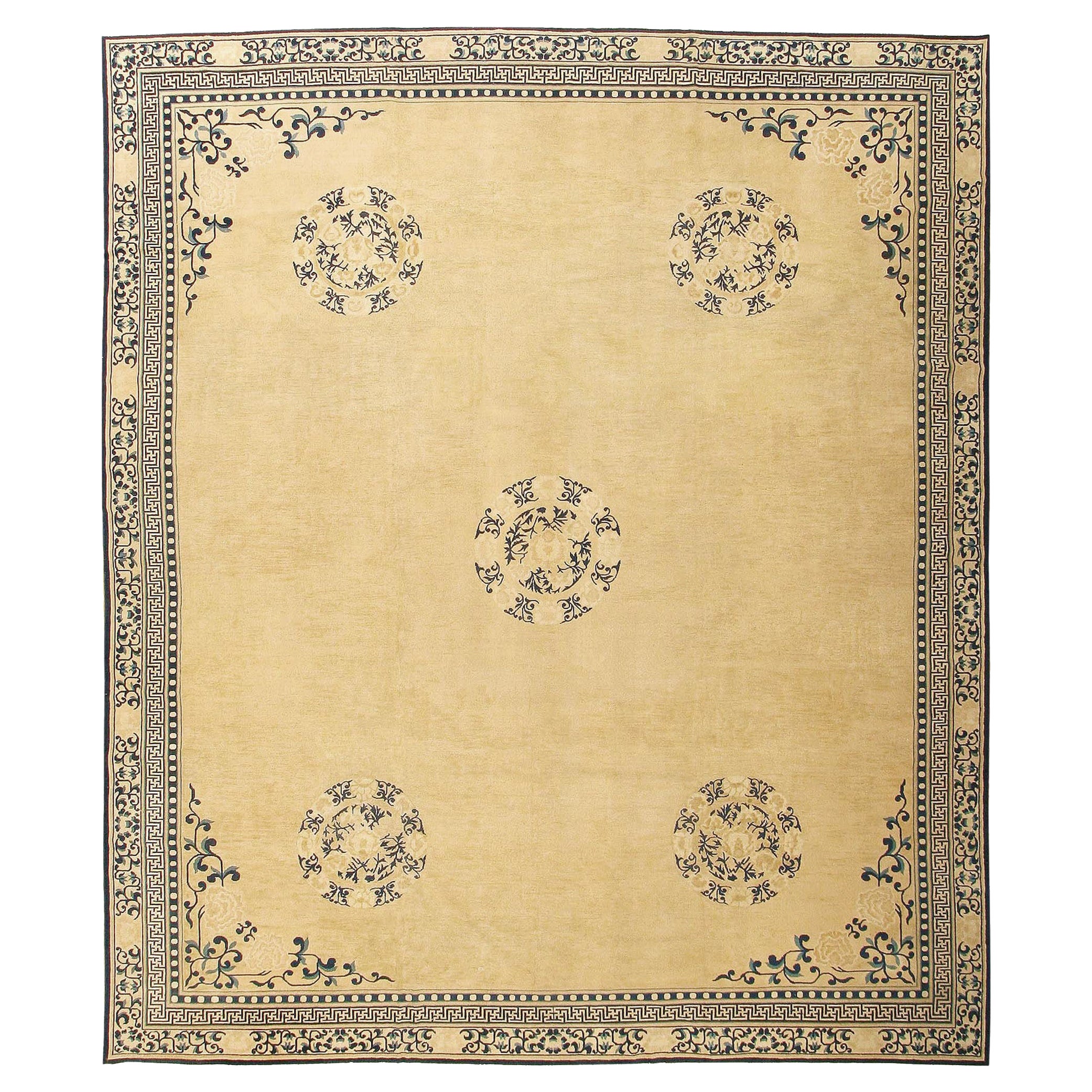 Neutral Quite Decorative Beautiful Antique Chinese Design Rug 13'10" x 15'11" For Sale