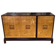 Renzo Rutili for Johnson Furniture in Gold Leaf and Black Lacquer