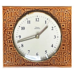 Vintage Midcentury Diehl Ceramic Wall Clock, Glossy Caramel Relief in 3D, 1960s, Germany