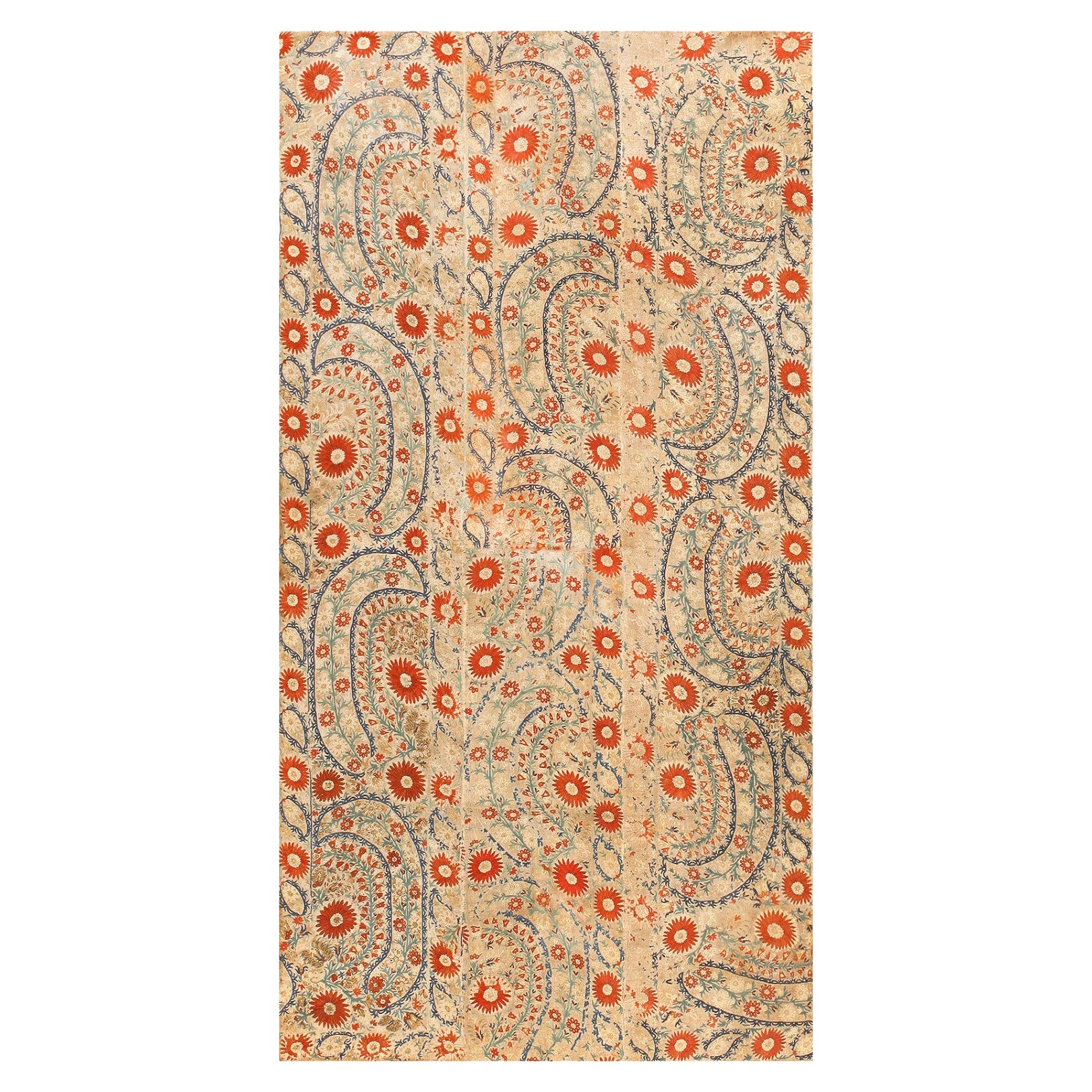 Refinierte, aber rustikale, antike Ottomane-Textil-Stickerei 3'2" x 6' im Angebot