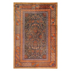 Prächtiger, seltener und Sammlerstücker, antiker chinesischer Seidenteppich 6' x 9'