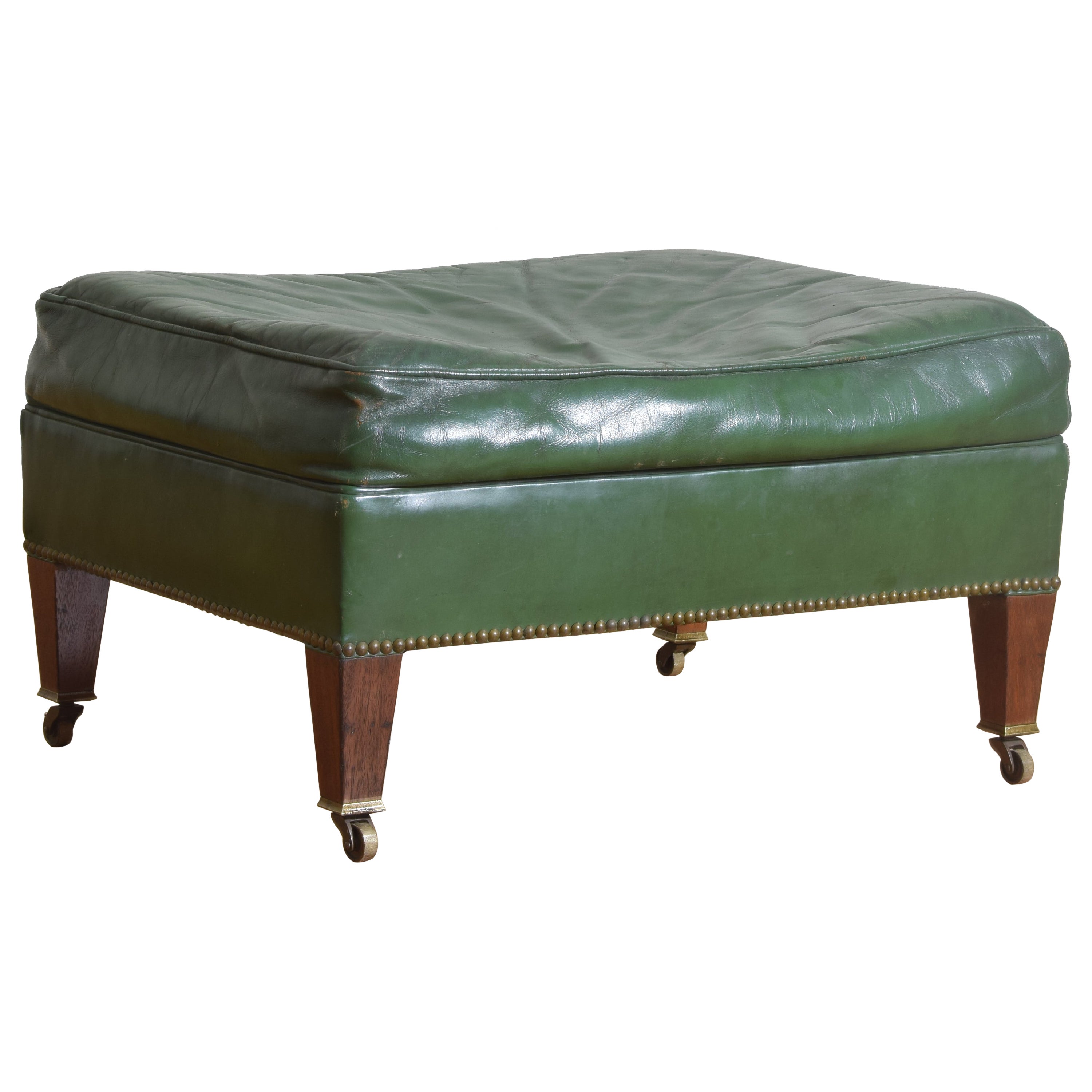 English Regency Style Mahogany and Leather Upholstered Bench, 2ndq 20th cen. For Sale