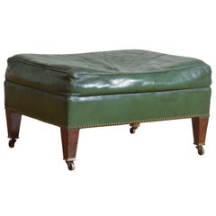 Vintage English Regency Style Mahogany and Leather Upholstered Bench, 2ndq 20th cen.