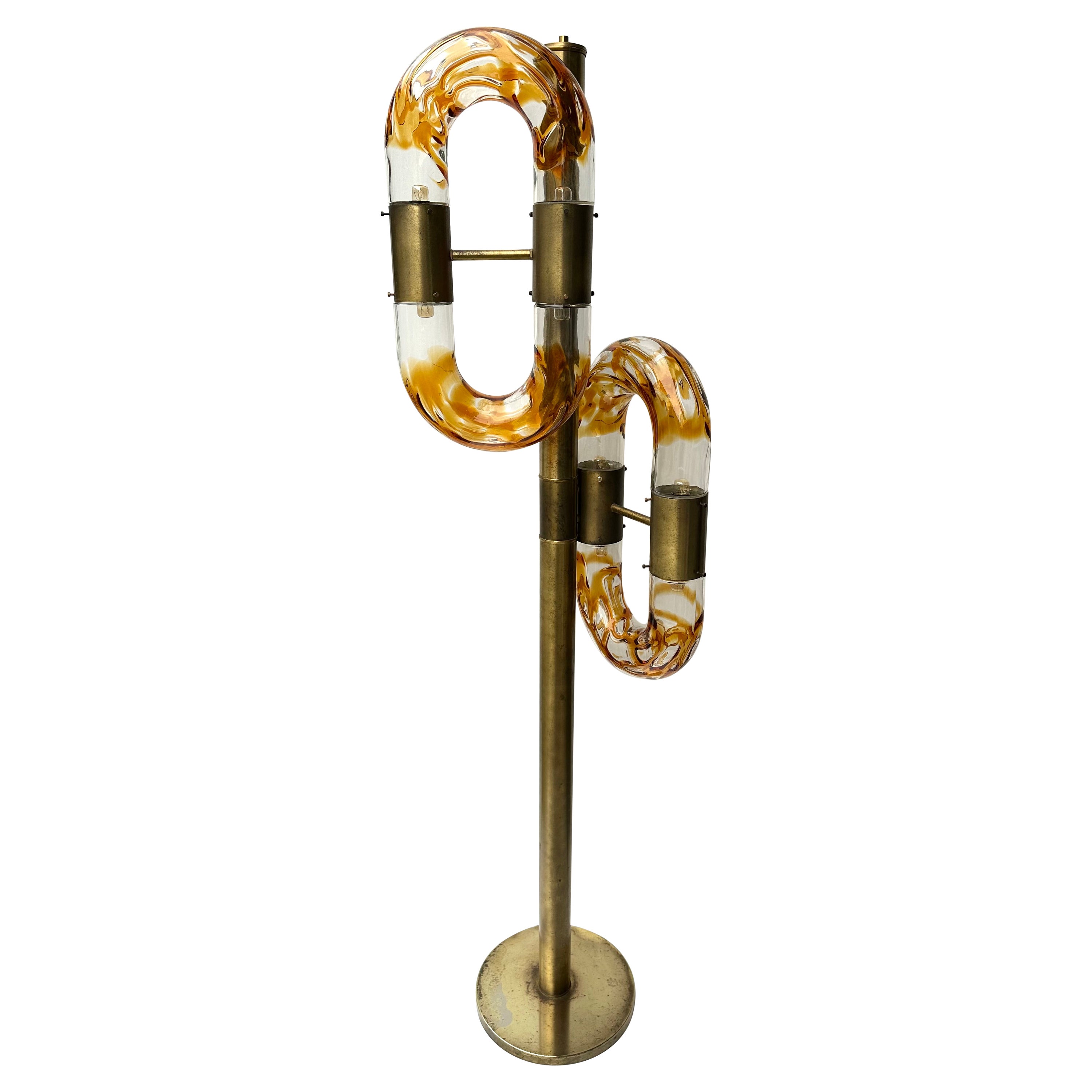 Brass Floor Lamp Murano Glass by Aldo Nason for Mazzega, Italy, 1970s For Sale