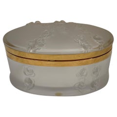 Vintage Wonderful French Lalique Coppelia Crystal Rose Garland Brass Dresser Jewelry Box