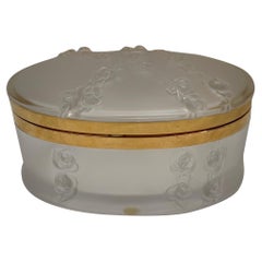 Wonderful French Lalique Coppelia Crystal Rose Garland Brass Dresser Jewelry Box