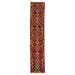 Vintage Multicolor Geometric Flatweave Wool Rug Turkish Kilim 