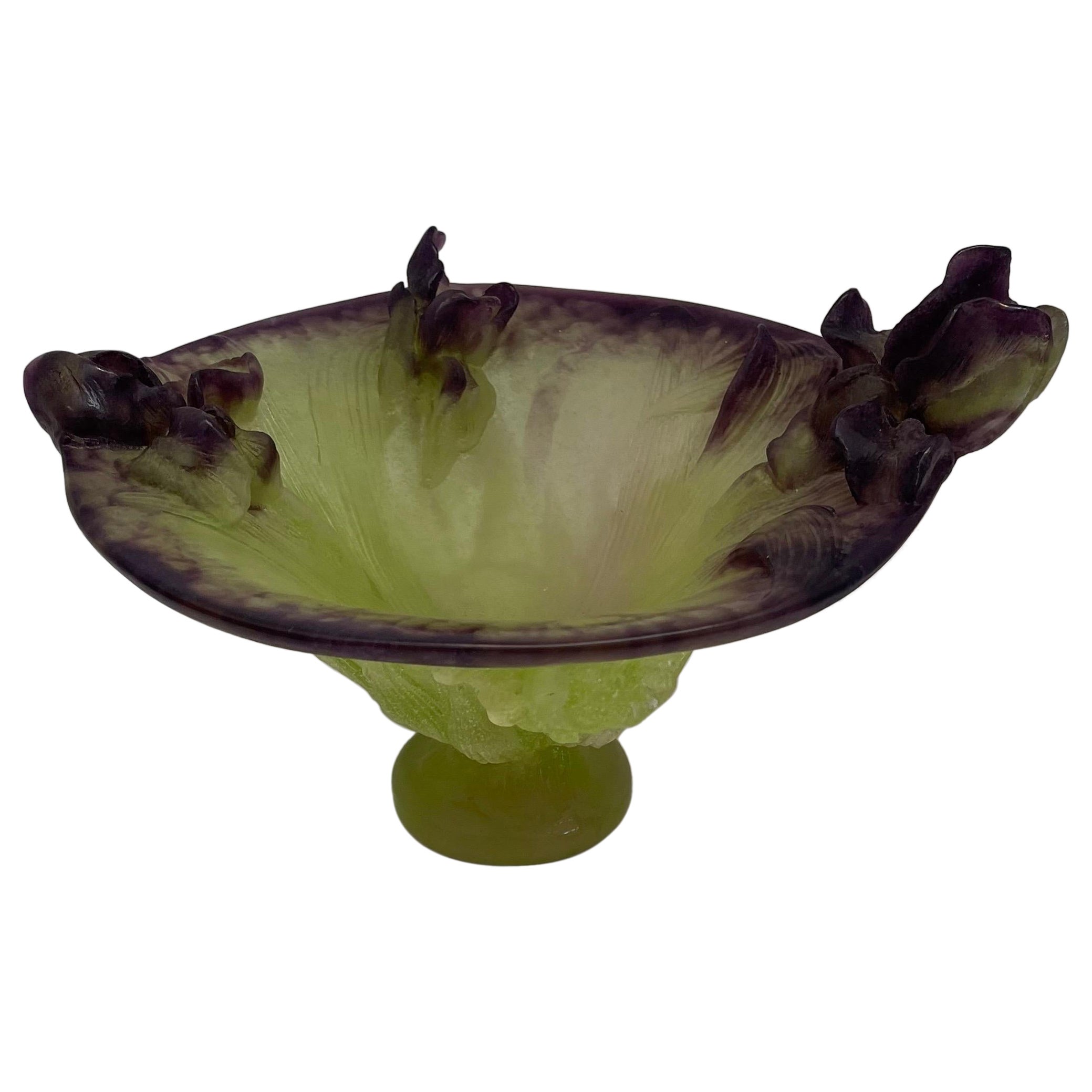 Wonderful Daum France Art Glass Pate De Verre Iris Crystal Bowl Centerpiece  For Sale