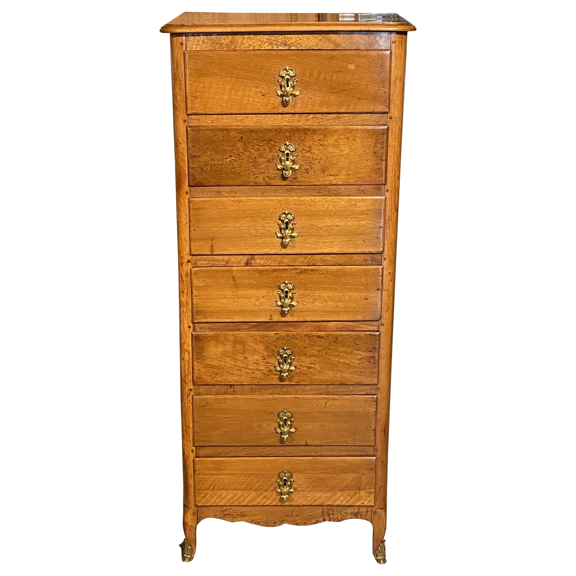 19th Century French Fruitwood Seven Drawer Lingerie Chest For Sale