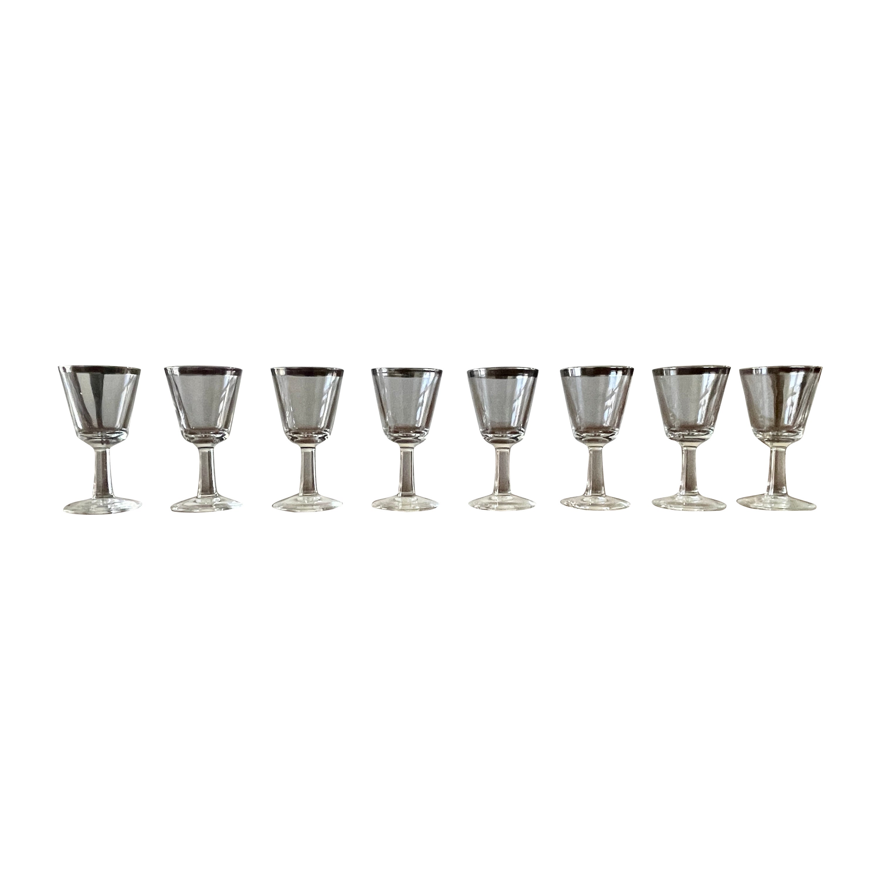 Platinum Rimmed Cordial Glasses- Set of 8 For Sale