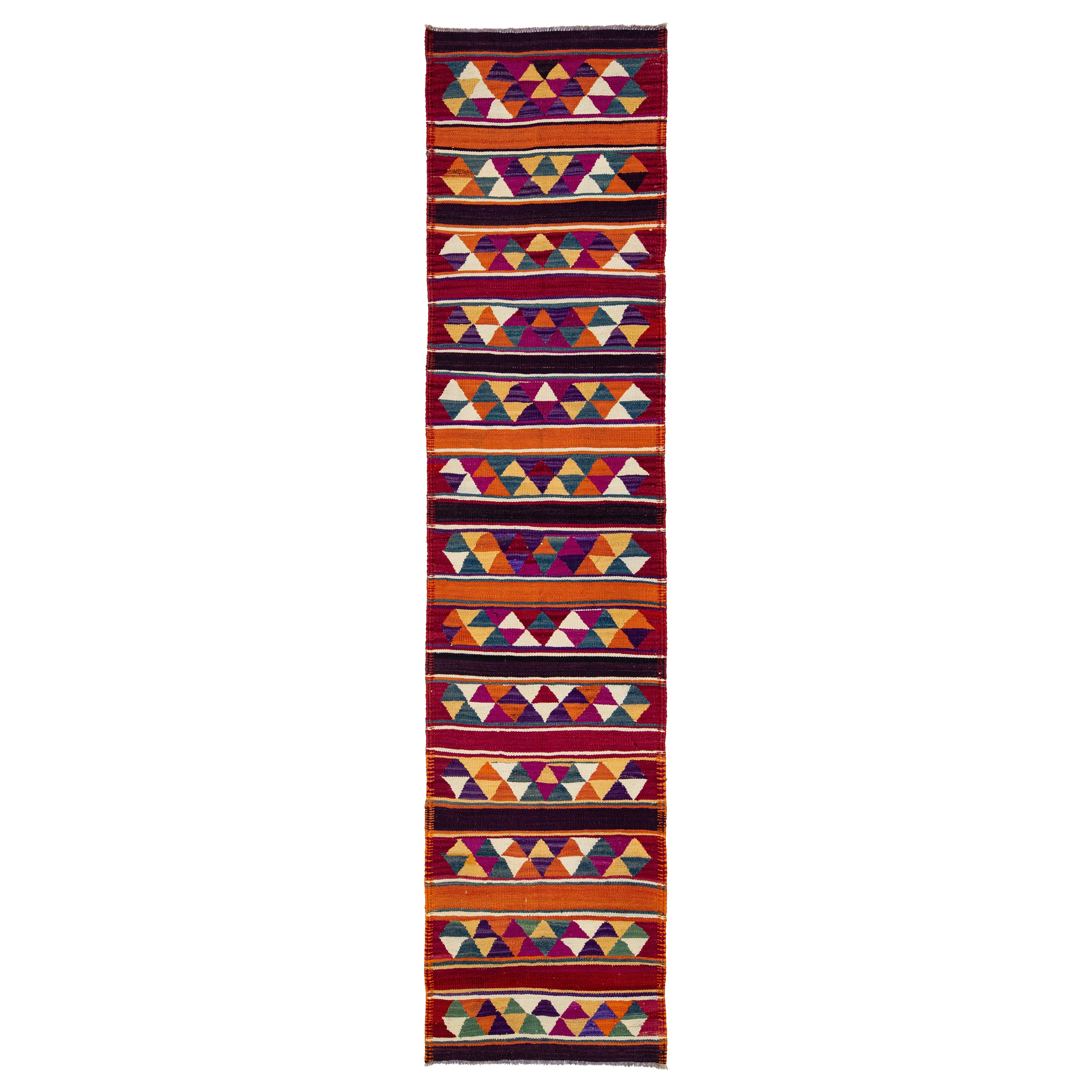 Tapis turc Kilim à tissage plat avec motif géométrique multicolore en vente