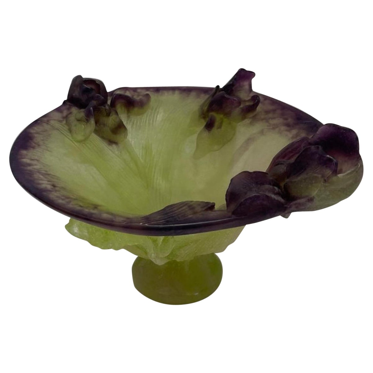 Wonderful Daum France Art Glass Pate De Verre Iris Crystal Bowl Centerpiece  For Sale