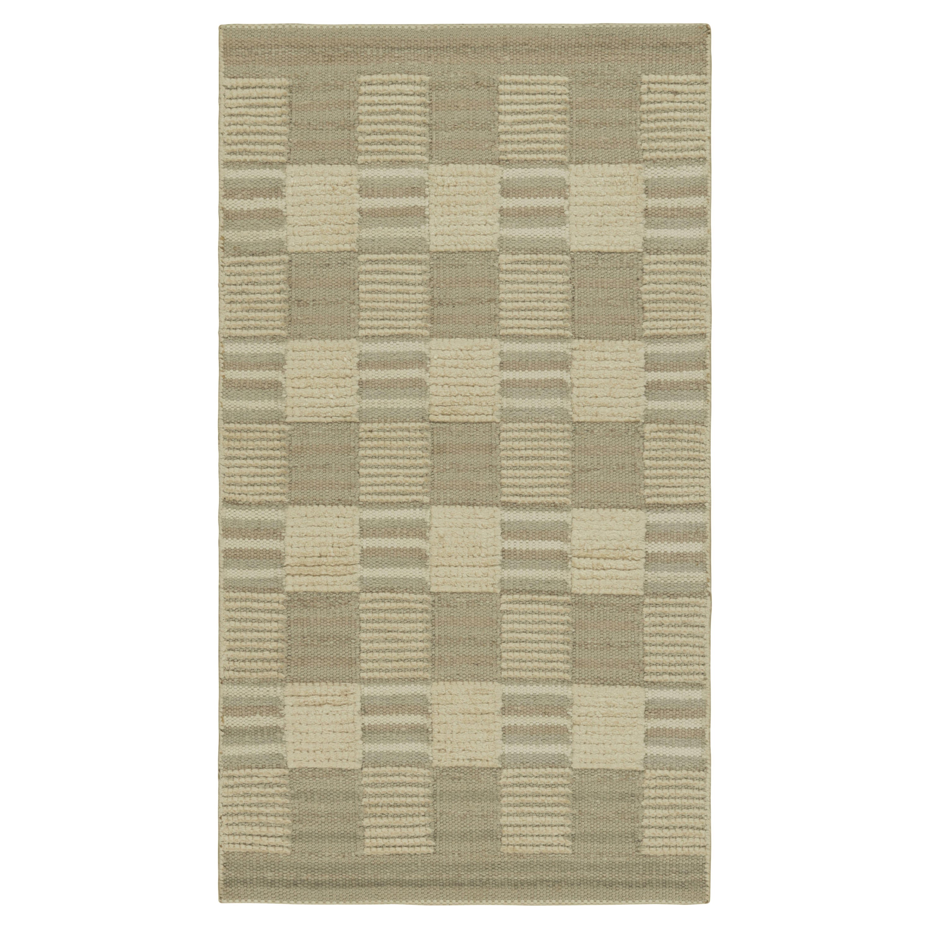 Rug & Kilim’s Scandinavian Style Rug in Blue and Beige, with Geometric Patterns