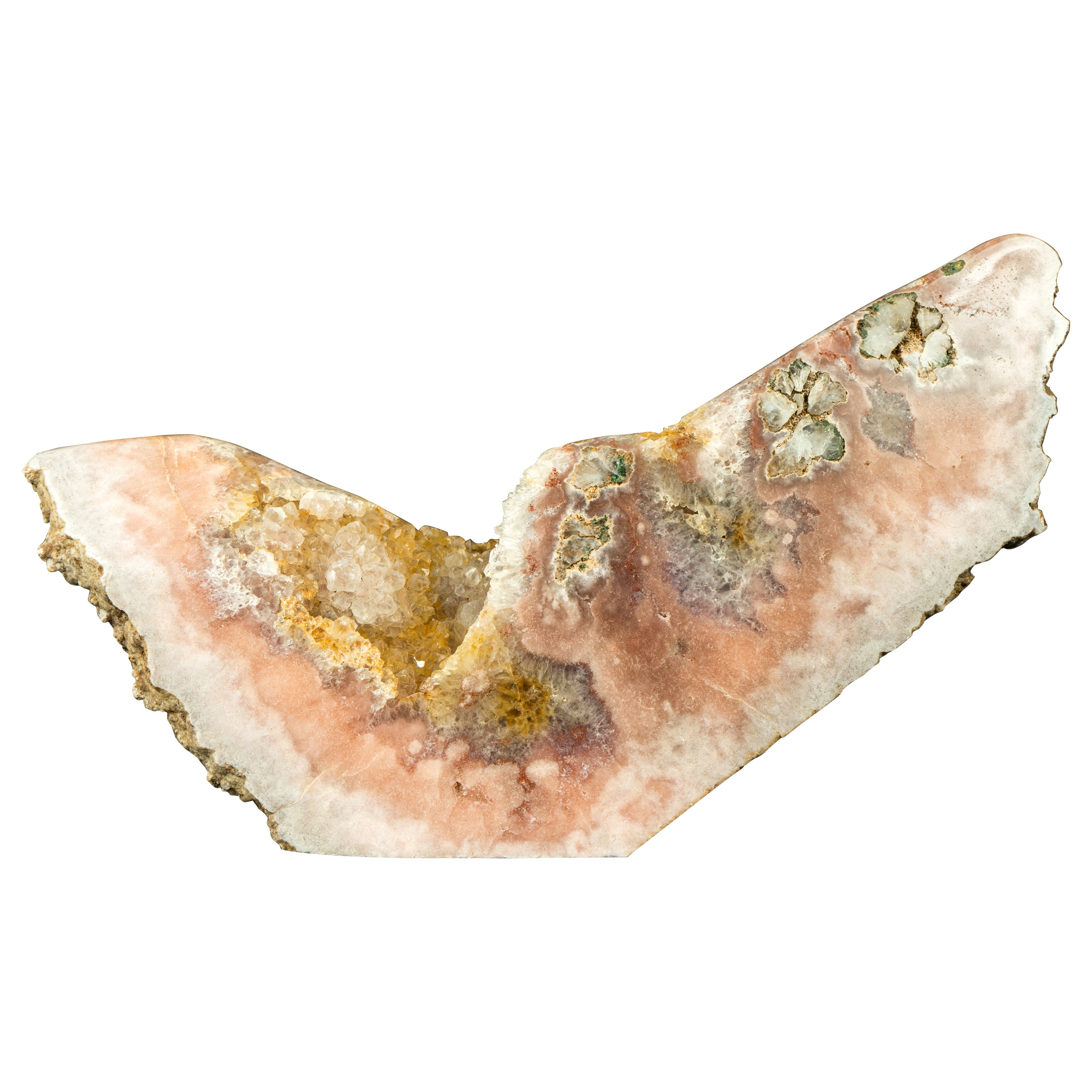 Pink Amethyst Geode with a Natural Sculpture of an Abstract Wing, Natural Art For Sale